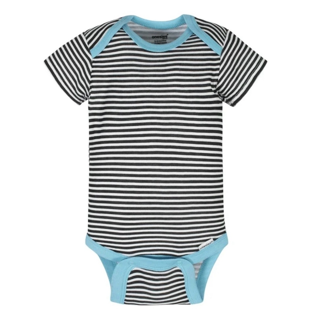 🆕🆕🆕Gerber Black and White Striped Bodysuit with Blue Trim (NWOT)